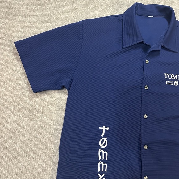 Tommy Hilfiger Bowling Shirt Mens Large Navy Blue Button Up Embroidered Logo - Picture 3 of 11